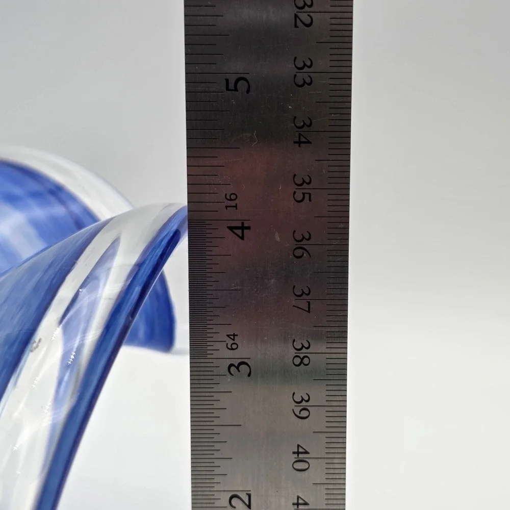 Cristalli d'Oggi Bowl Murano Glass Silver Fruit Base blue White Swirl 12in